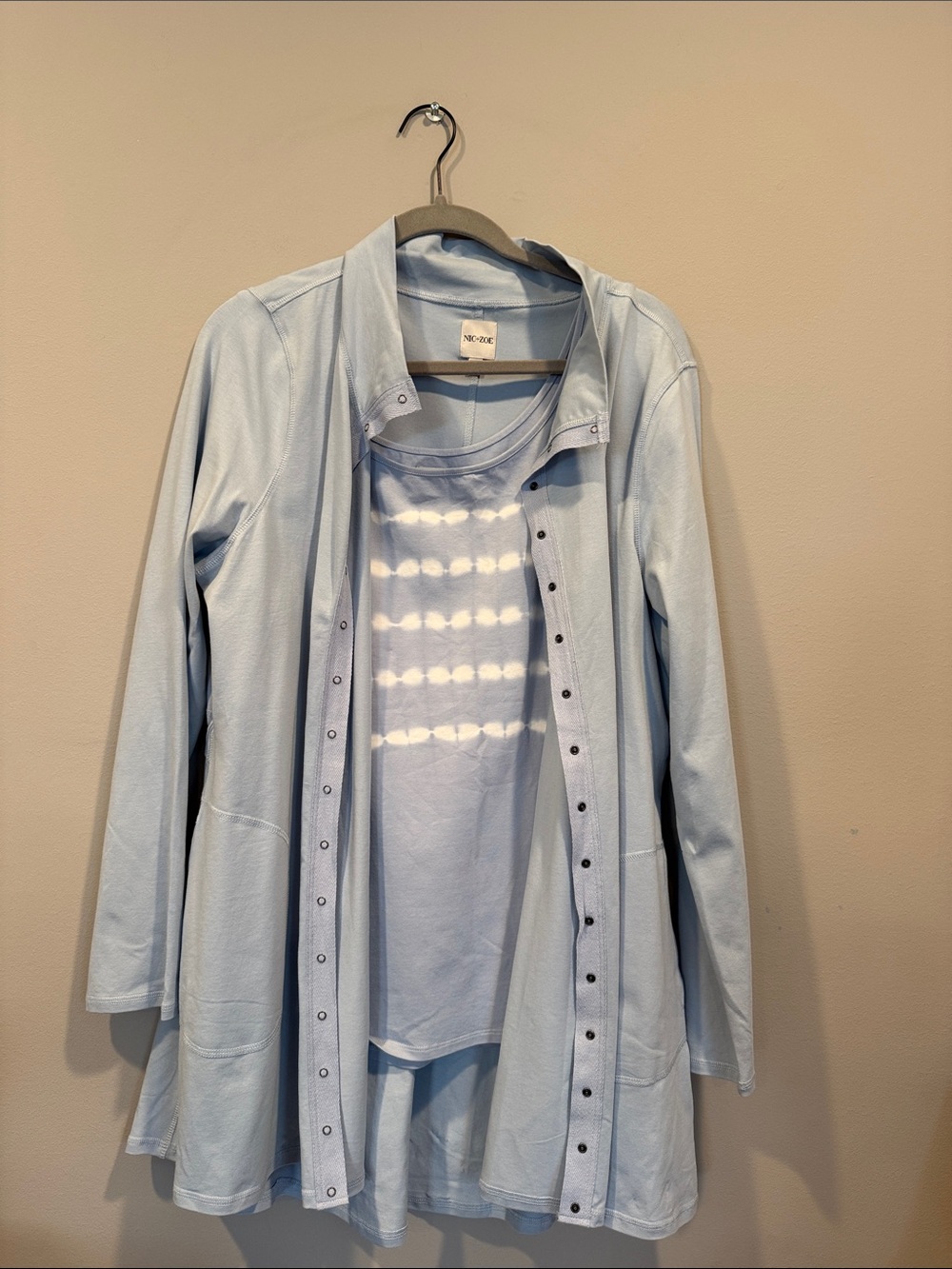 NIC+ZOE 2-Piece Twin Set: Perfect Snap Knit Duster Cardigan Jacket & Tie-Dye Per
